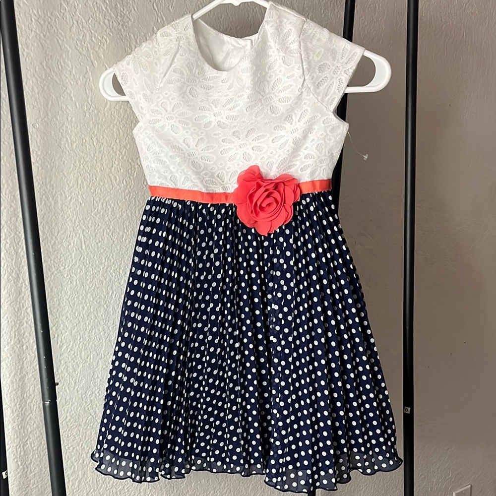 Sweet Heart Rose White and Blue Pleated Sundress for Wedding Guest